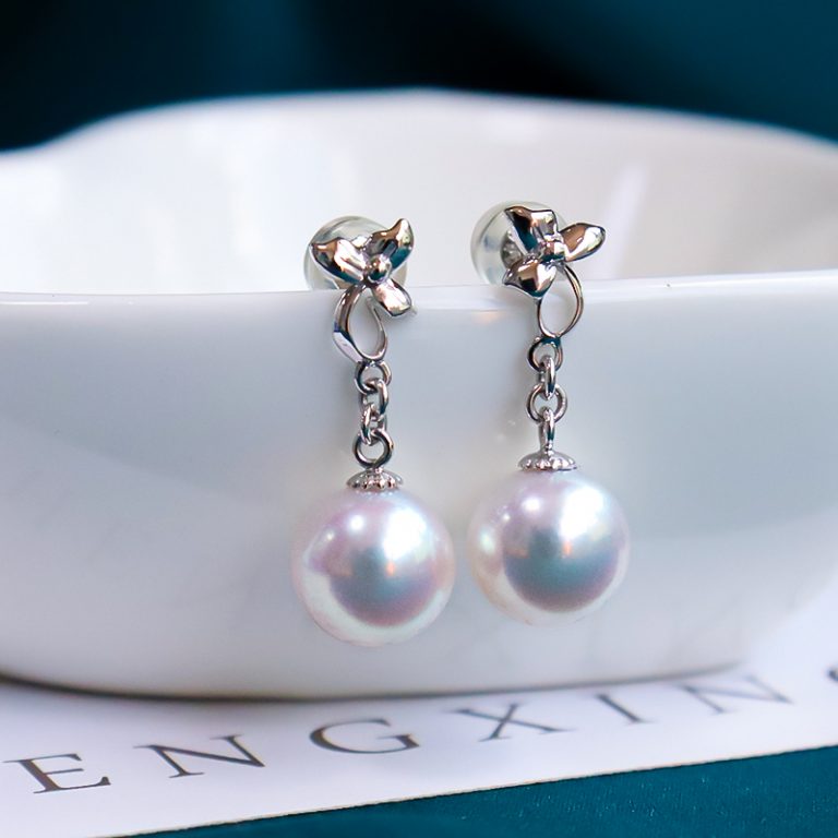 進口日本akoya珍珠耳釘耳環(huán)女18K金天然海水真多麻耳飾