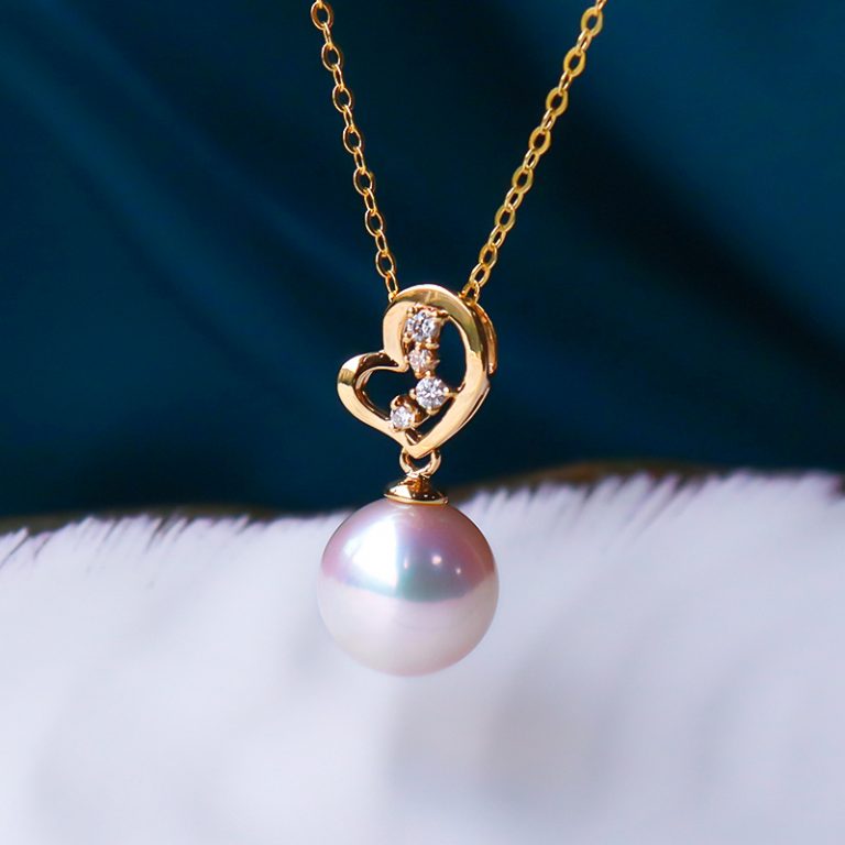 天然海水單顆18K金鉆石正圓強光日本akoya珍珠吊墜項鏈