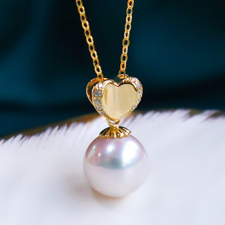 日本akoya珍珠吊墜項鏈18K金單天然海水愛心款正圓項墜