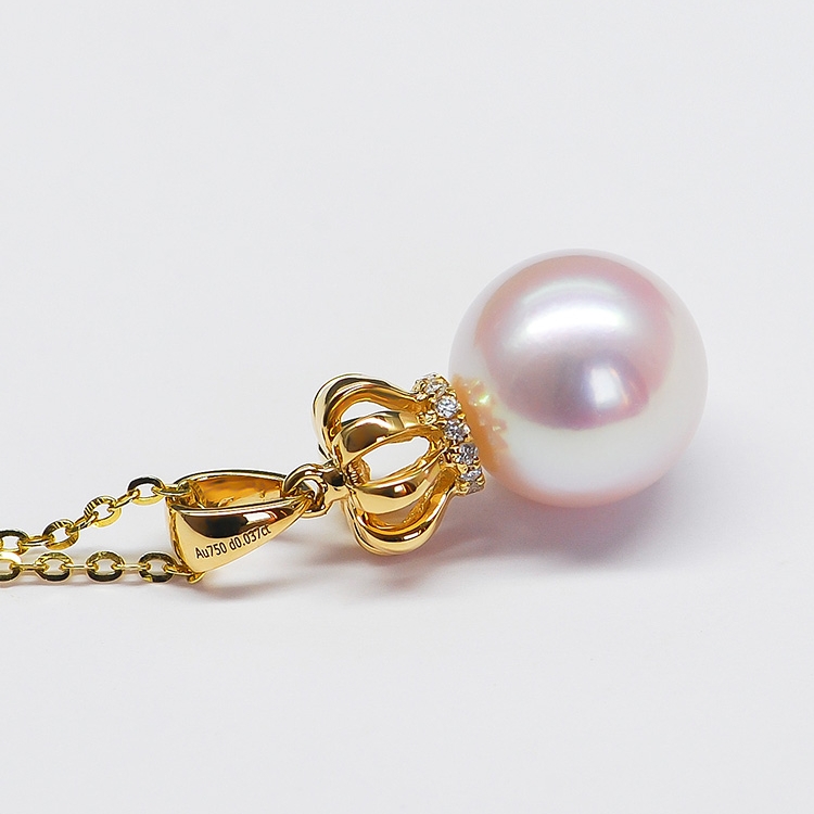 18K金鑲嵌鉆石款日本akoya天然海水珍珠吊墜項鏈單顆女