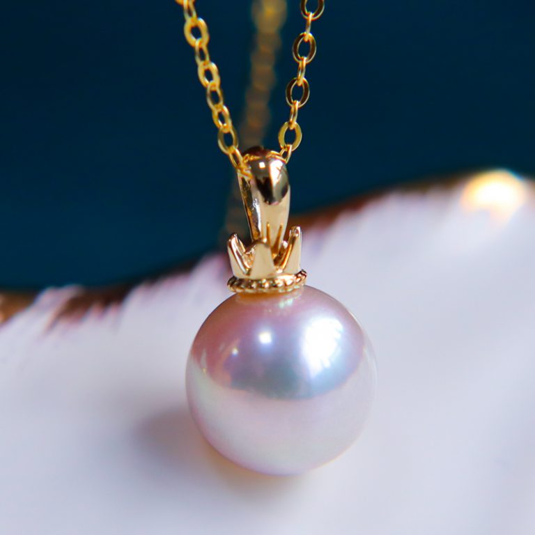 日本akoya珍珠吊墜項鏈皇冠18K金單款海水項墜鎖骨女