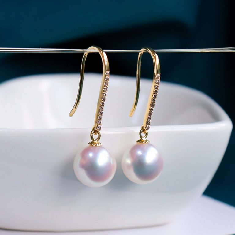 日本AKOYA海水珍珠耳環(huán) 正圓強(qiáng)光 18K黃金珍珠耳鉤