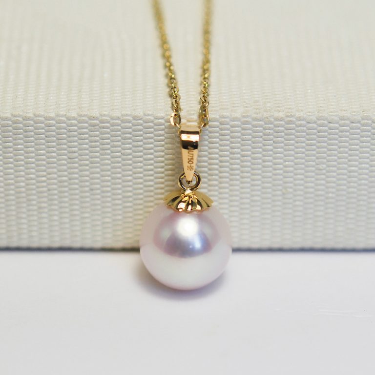 天然海水日本akoya一顆珍珠項鏈簡單吊墜18K金單顆正圓強(qiáng)光項墜